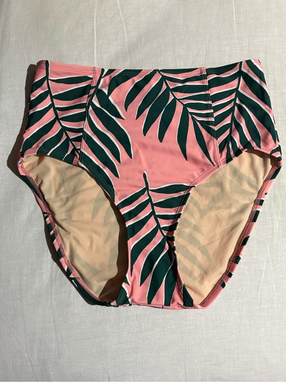 Lime Ricki Pink Swim Bottoms with Green Leaf Print